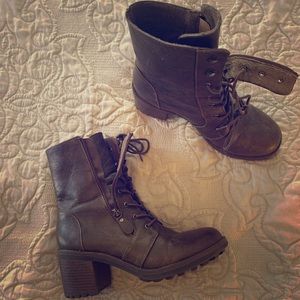 Brown combat boots